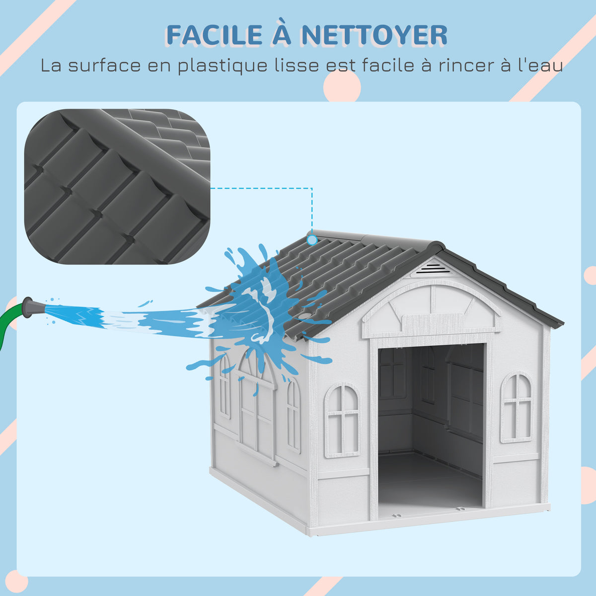Niche pour Chien Extérieur pour Chiens Moyens et Grands, Maison pour Chien en PP Imperméable avec Toit en Pente, Porte Avant Ouverte et Ouverture d'Aération au-Dessus, 65 x 75,7 x 63 cm, Gris-4
