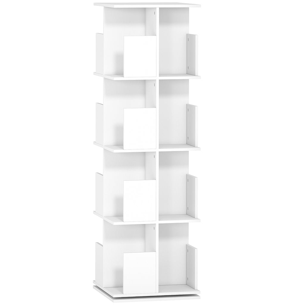 Bibliothèque rotative à 4 niveaux, étagère rangement avec 16 compartiments, 39 x 39 x 128,3 cm, blanc-0