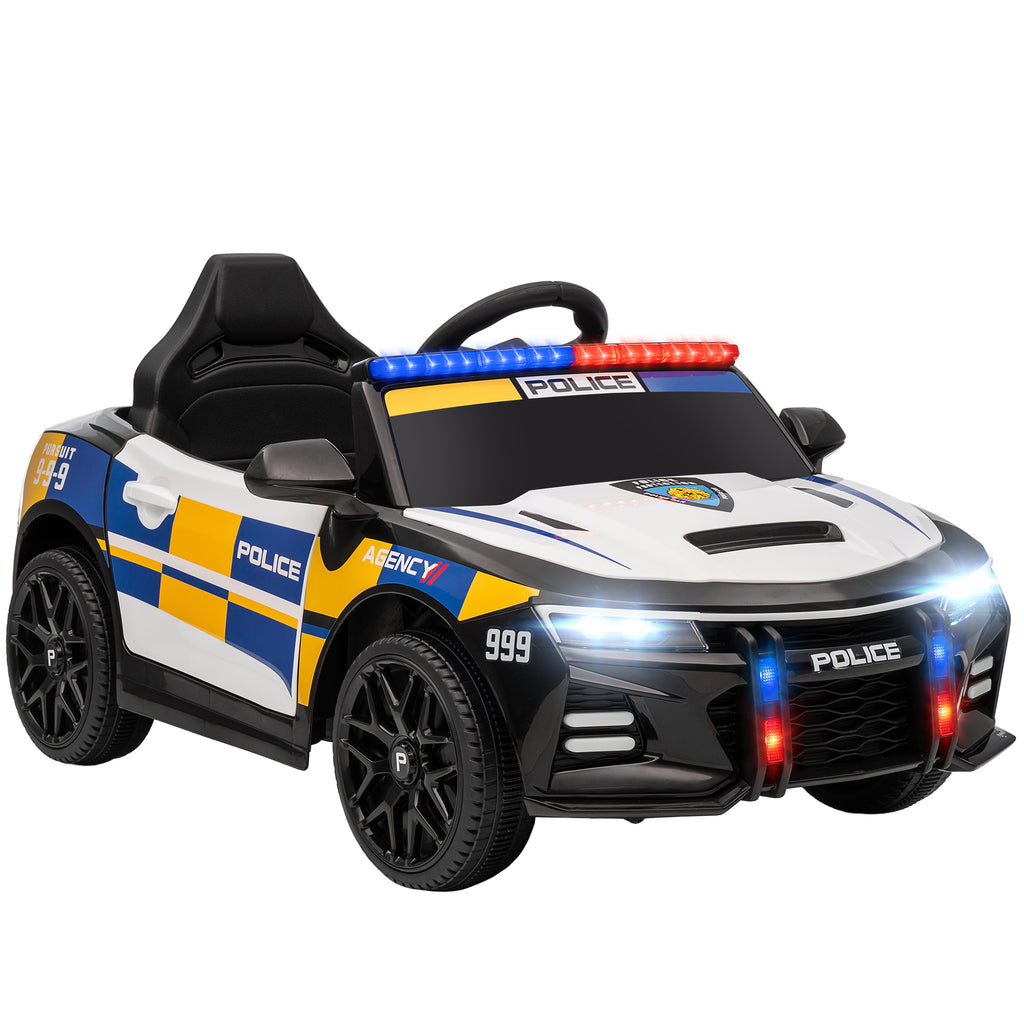 Voiture électrique de police enfant 12V, double moteur, télécommande, USB, MP3, musique & klaxon, multicolore-0
