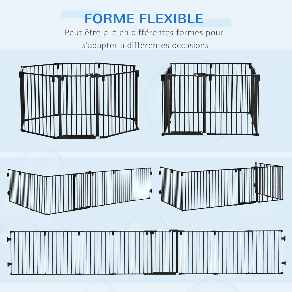 Barrière de Sécurité pour Cheminée, Parc Enclos Chien Pliable Modulable 8 Panneaux avec Porte, sans Perçage-6
