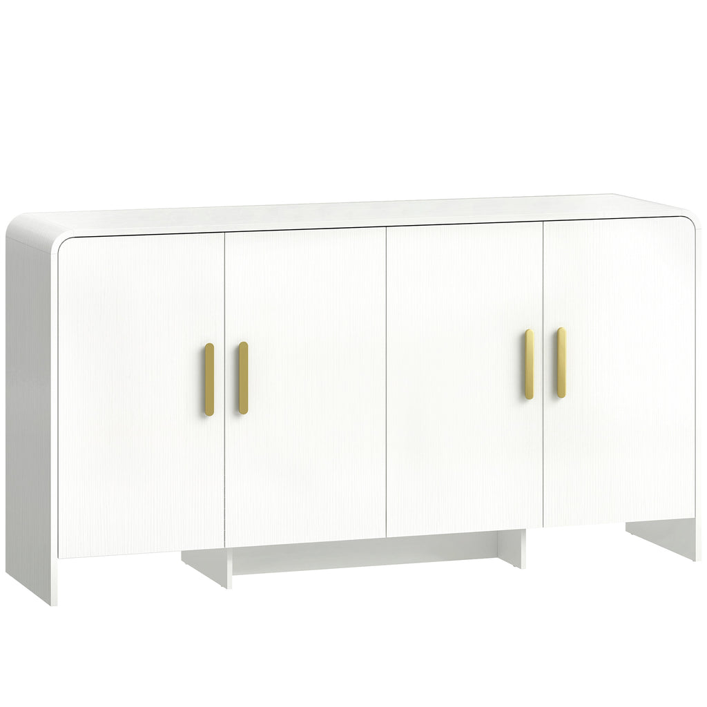 Buffet cuisine, meuble de rangement avec 4 portes à fermeture douce, 4 compartiments et bords arrondis, 152x40x80cm, blanc-0