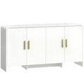 Buffet cuisine, meuble de rangement avec 4 portes à fermeture douce, 4 compartiments et bords arrondis, 152x40x80cm, blanc-0