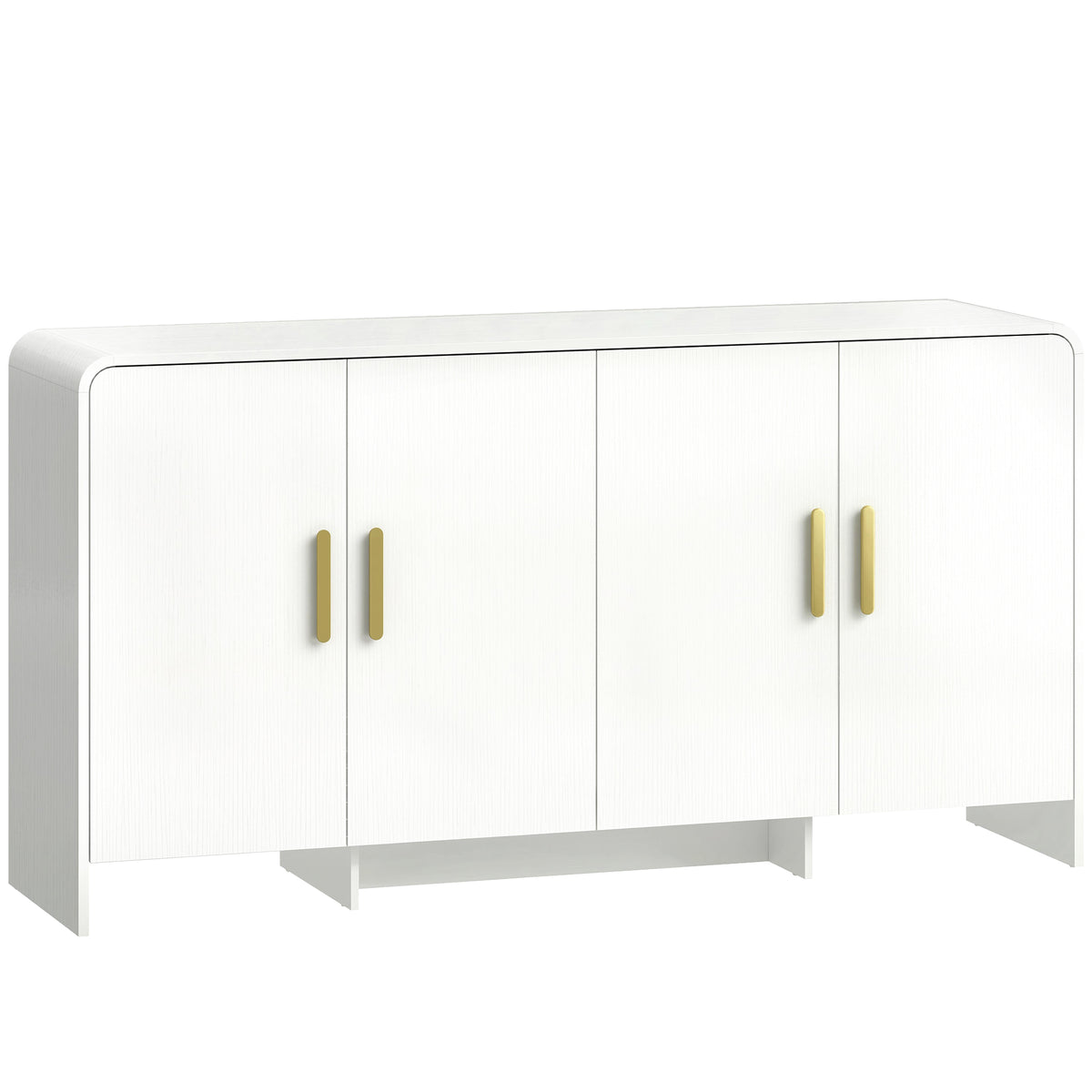 Buffet cuisine, meuble de rangement avec 4 portes à fermeture douce, 4 compartiments et bords arrondis, 152x40x80cm, blanc-0