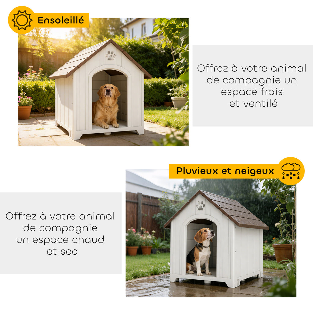 Niche pour chien extérieur, maison chien en polypropylène imperméable ventilé plancher surélevé 88x79x89cm gris clair-5