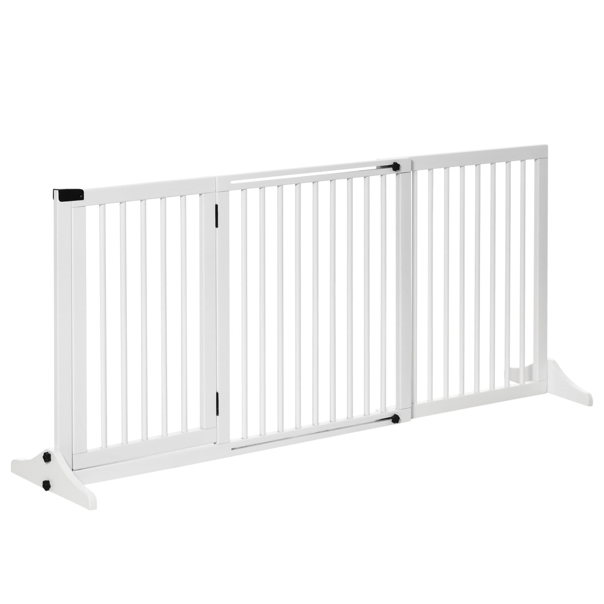 Barrière de sécurité chien barrière autoportante longueur réglable porte verrouillable intégrée dim. 113-166L x 36l x 71H cm pin blanc-0