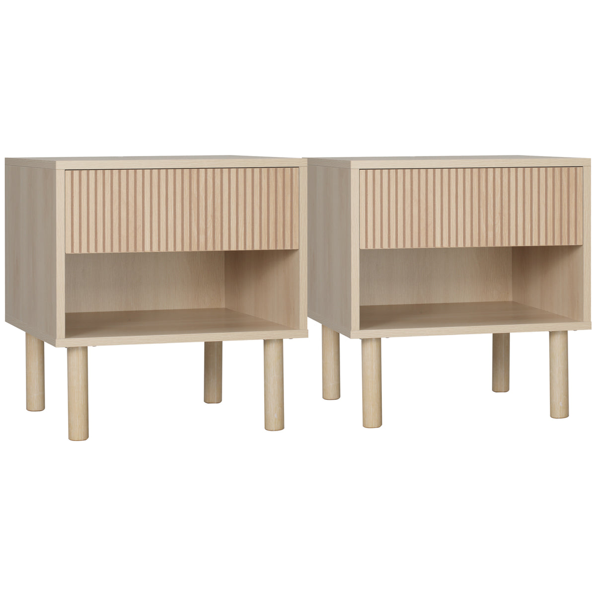 Lot de 2 tables de chevet table de nuit avec tiroirs et niches, style moderne, dim. 47 x 47 x 50 cm, bois naturel-0