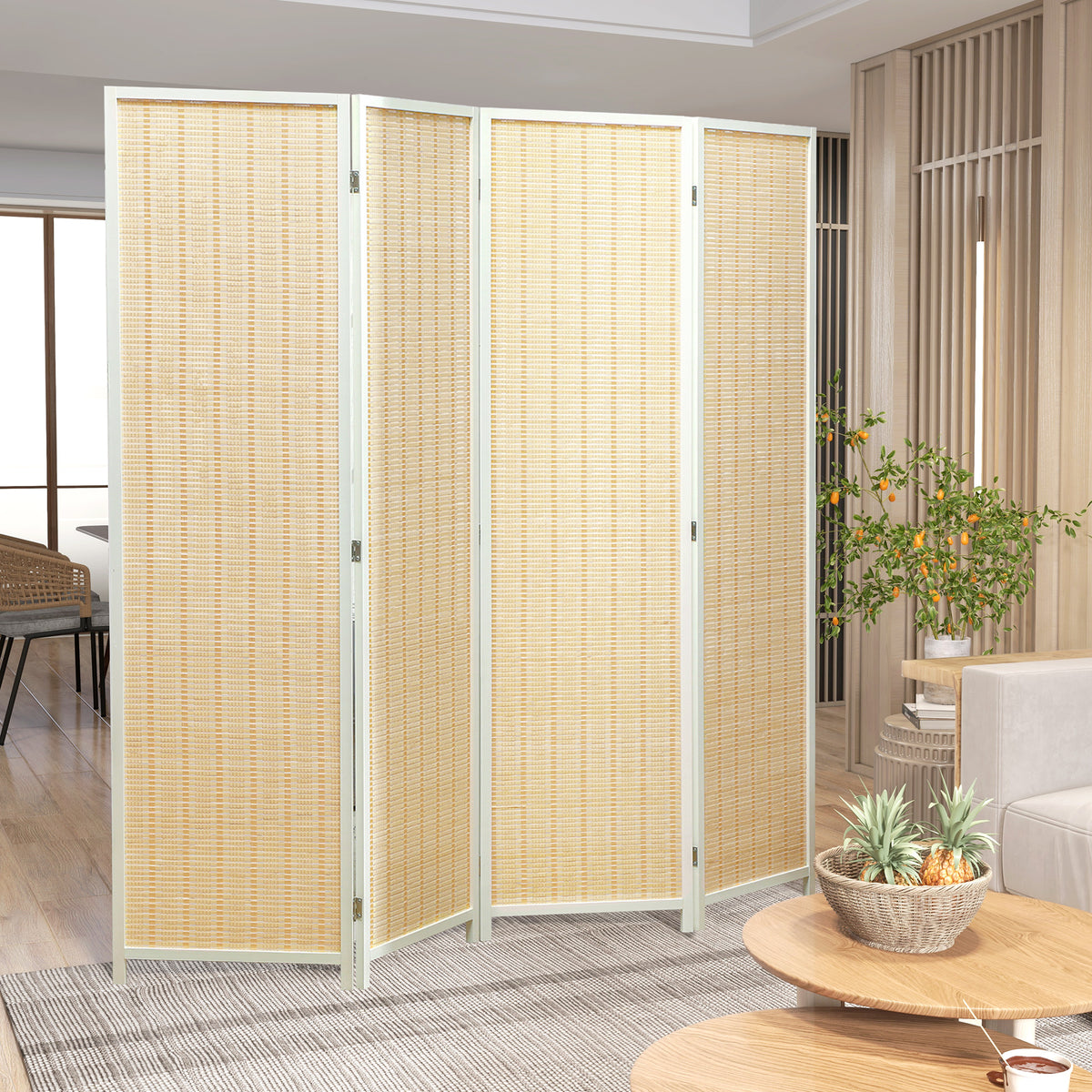 Paravent en bois séparateur de pièce closion de séparation pliable 4 panneaux 180 x 180 cm bois naturel-1