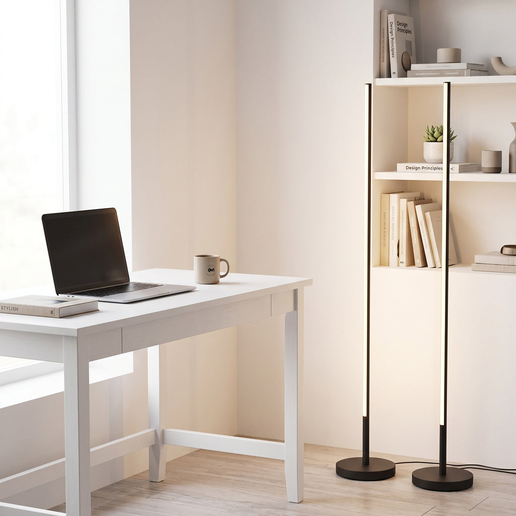 Lot de 2 Lampadaires d'Angle LED 1450lm Lampe d'Angle Dimmable 150cm 3 Niveaux de Luminosité Interrupteur au Pied Noir-9