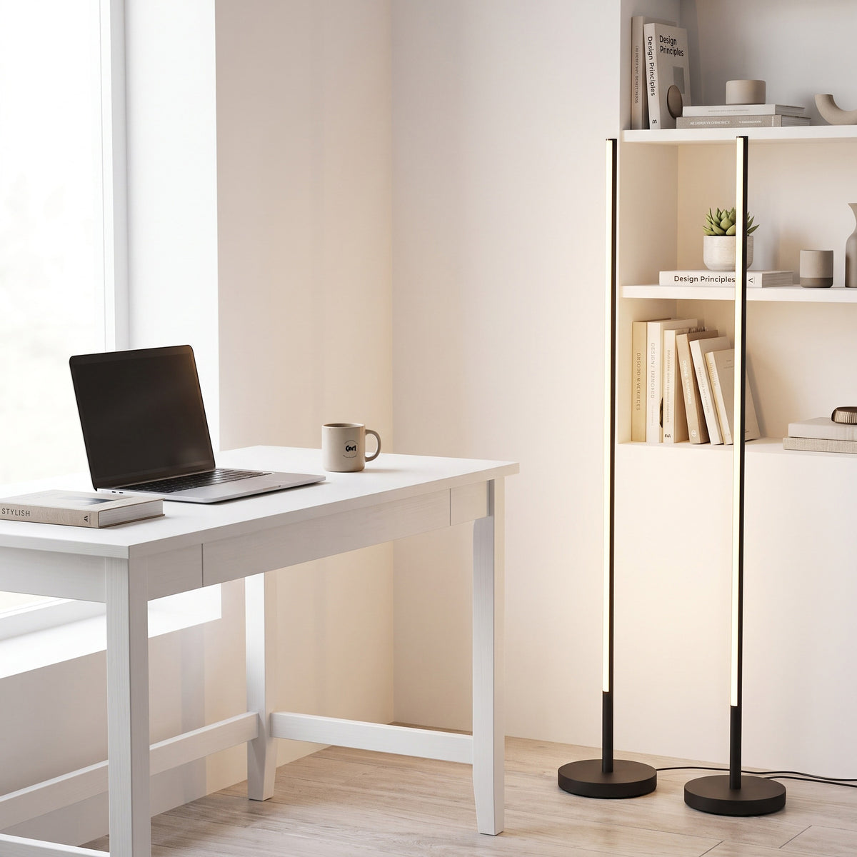 Lot de 2 Lampadaires d'Angle LED 1450lm Lampe d'Angle Dimmable 150cm 3 Niveaux de Luminosité Interrupteur au Pied Noir-9