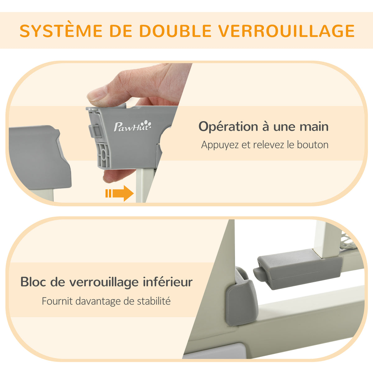 Lot de 2 barrières de sécurité pour animaux domestique avec fermeture automatique double verrouillage largeur 75-103 cm-3