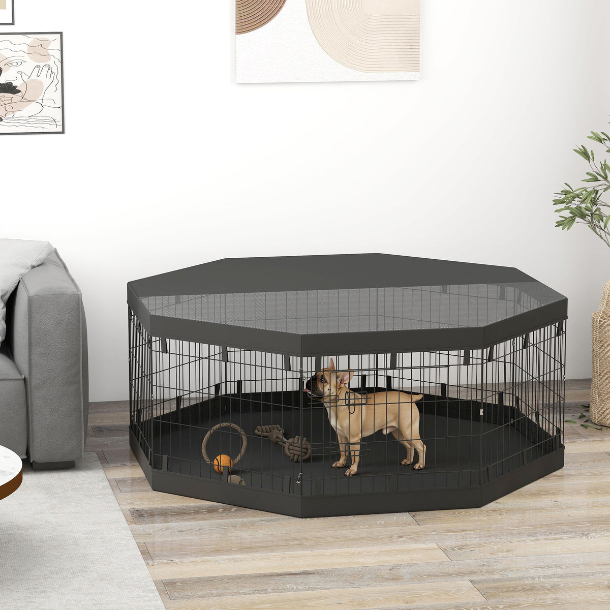 Parc pour chien enclos chien intérieur 8 panneaux pliables avec porte pour chiots acier 61l x 61H cm noir-1