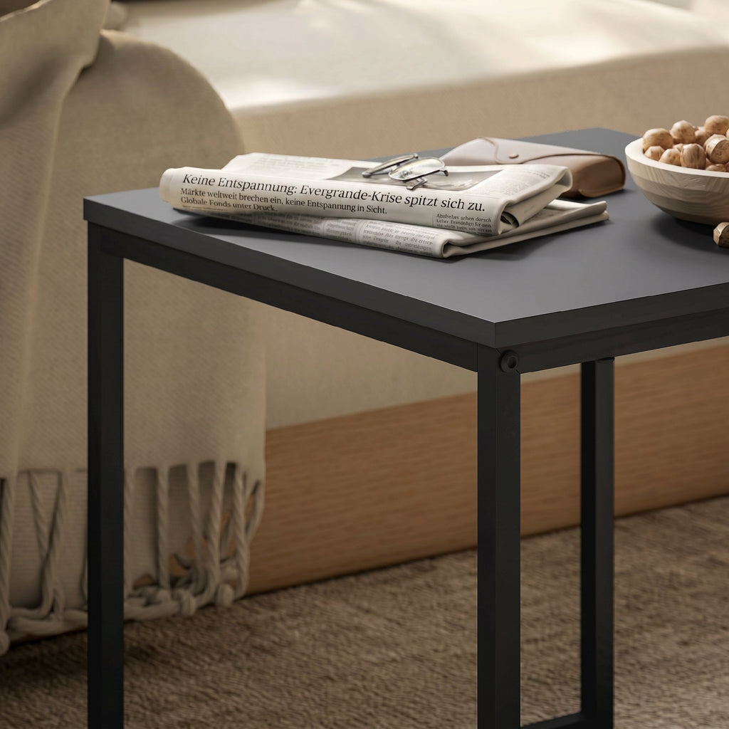 Lot de 2 tables basses gigognes carrées, tables gigognes de salon avec cadre en acier, style moderne, noir-8