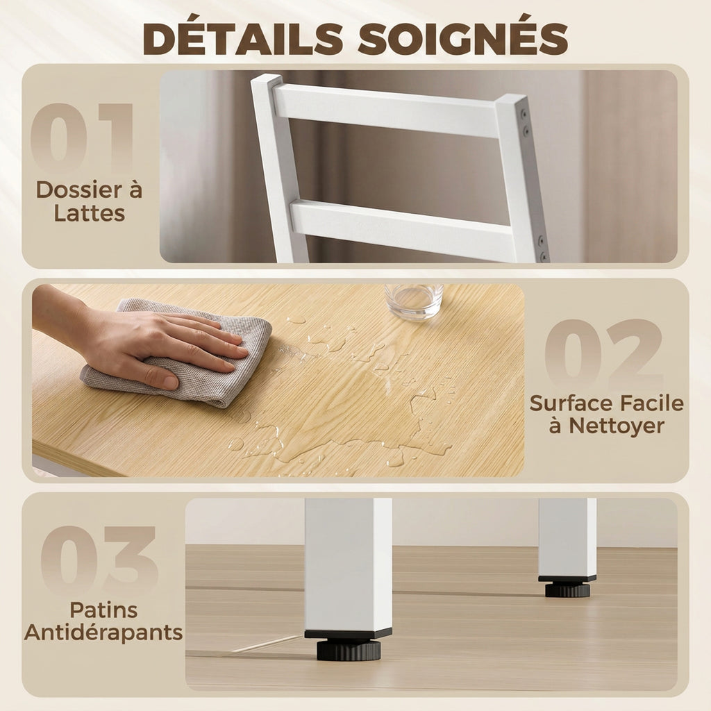 Ensemble Table Salle à Manger avec 4 Chaises, Table Rectangulaire 108 cm, Chaises à Dossier à Lattes, Chêne et Blanc-6