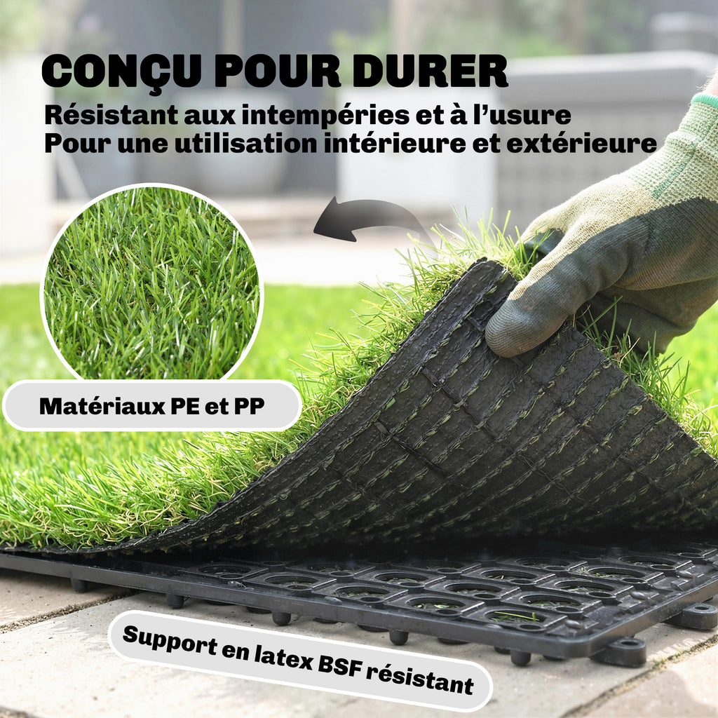 Gazon Synthétique 22 Pièces Dalle Gazon Clipsable DIY 25mm Haute Densité Auto-drainant pour Balcon Jardin-4