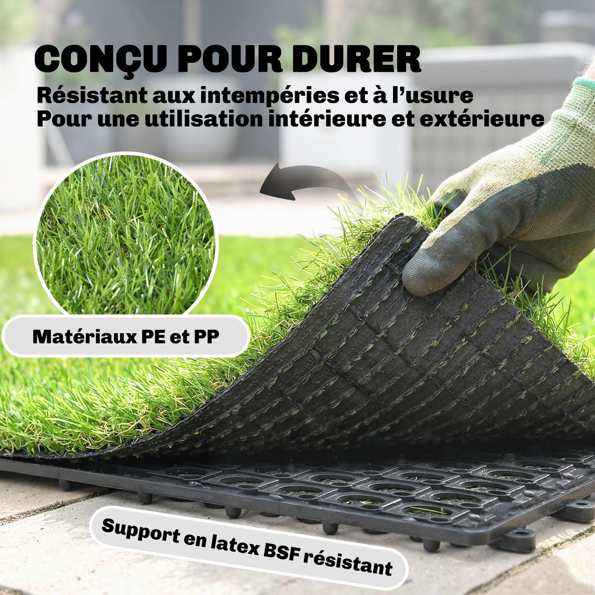 Gazon Synthétique 22 Pièces Dalle Gazon Clipsable DIY 25mm Haute Densité Auto-drainant pour Balcon Jardin-4