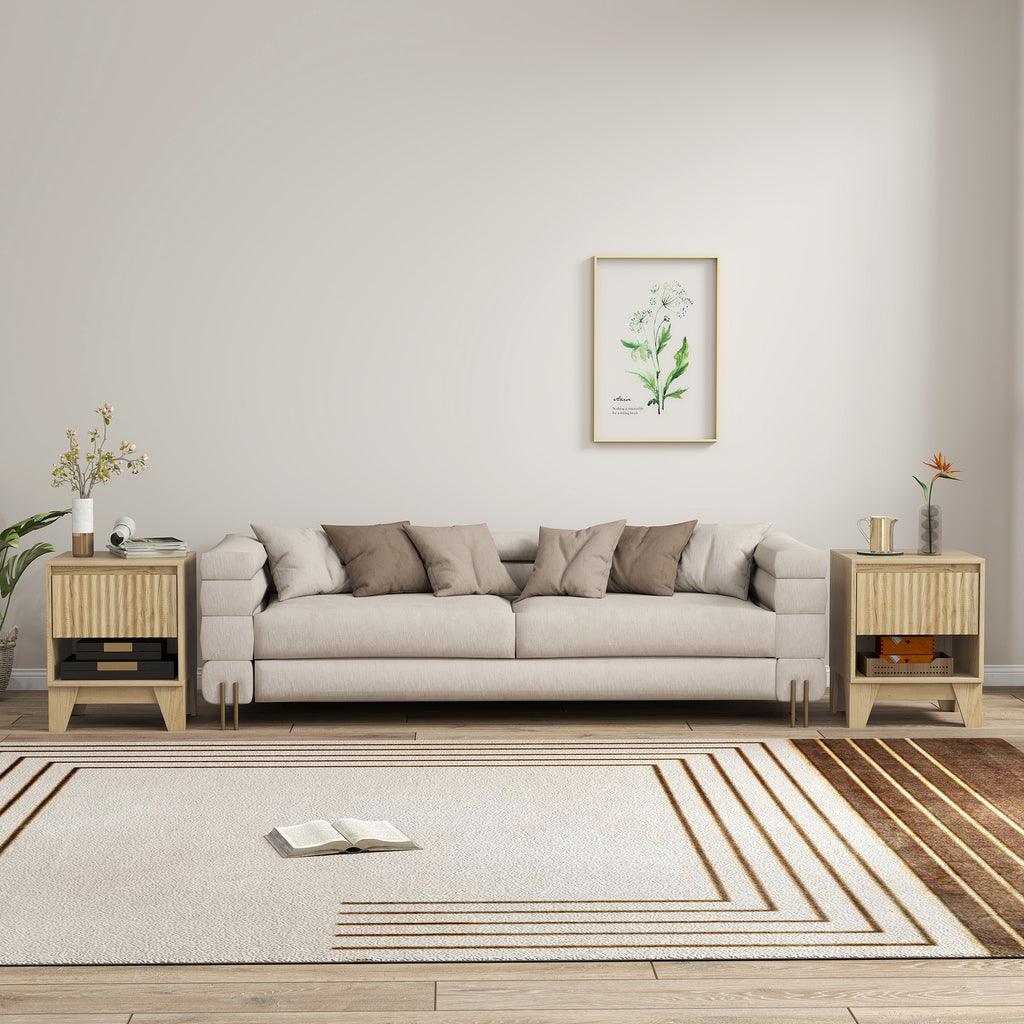 Lot de 2 tables de chevet étroite, table d'appoint compartiment ouvert 1 tiroir, panneaux cannelés 43x40x55cm naturel-8