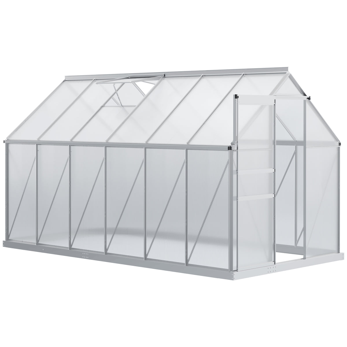 Serre de jardin 7,1 m² en aluminium polycarbonate avec fondation, 190 x 375 x 199 cm, serre avec fenêtre-0