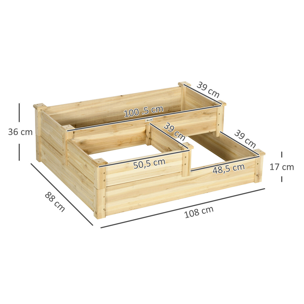 Carré potager en bois jardinière extérieure en escalier 3 niveaux design sans fond 108 x 88 x 36 cm bois naturel-2