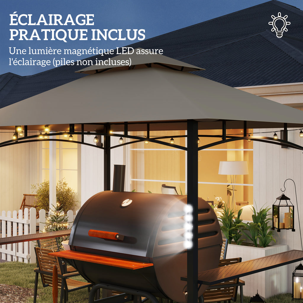 Tonnelle de barbecue à deux niveaux auvent de réception pour jardin avec lumière LED 243 x 148 x 248 cm kaki-5
