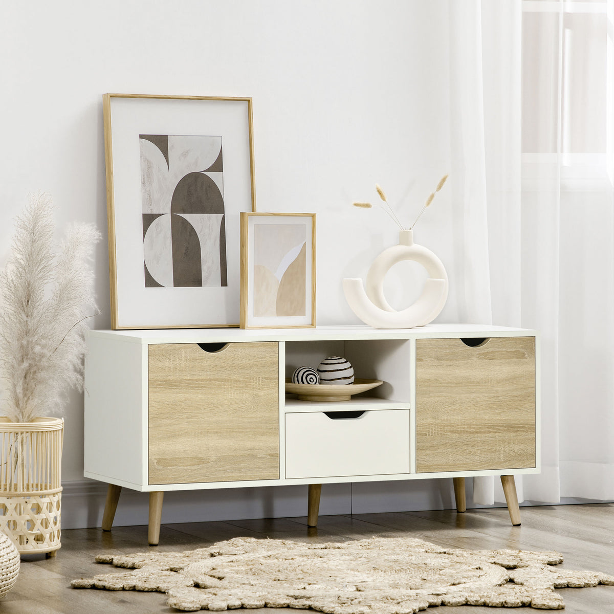 Meuble TV Banc TV Buffet bas Meuble de rangement sur pied avec 2 placards en Bois pour Chambre Salon 110 x 40 x-1