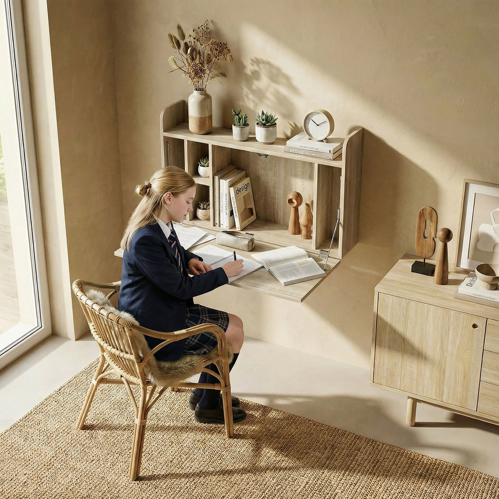 Bureau suspendu table murale table d'ordinateur murale et tablette rabattable avec rangements - 77 x 20 x 51 cm-7
