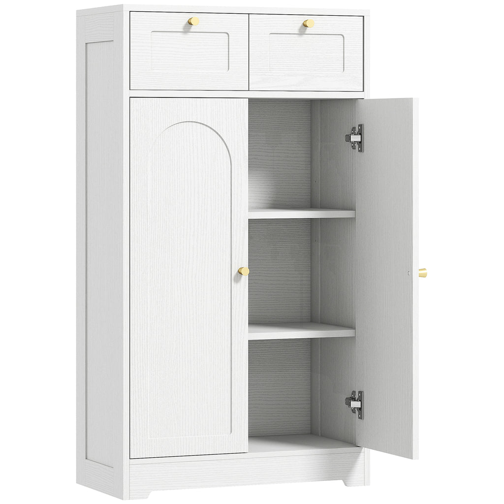 Meuble de salle de bain meuble de rangement avec 2 tiroirs double porte arquée étagères réglables 60x30x108cm blanc-0
