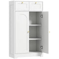 Meuble de salle de bain meuble de rangement avec 2 tiroirs double porte arquée étagères réglables 60x30x108cm blanc-0