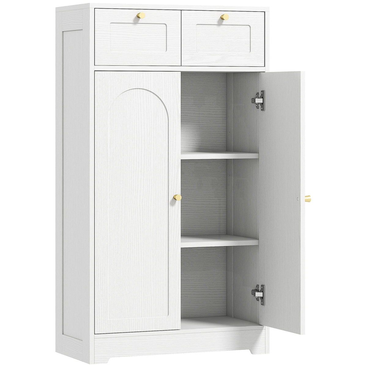 Meuble de salle de bain meuble de rangement avec 2 tiroirs double porte arquée étagères réglables 60x30x108cm blanc-0