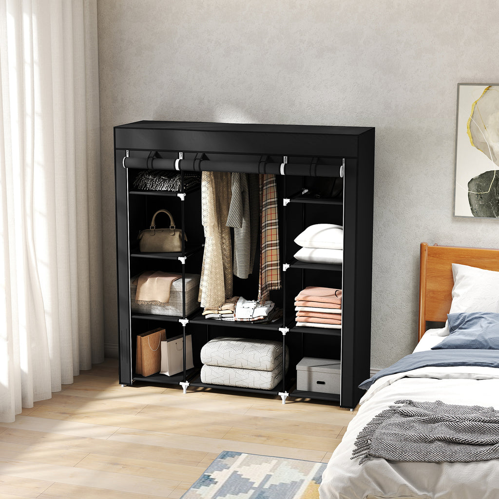 Armoire de rangement penderie en tissu pliable avec barre de suspension et étagères, 150 x 43 x 162,5 cm, noir-8