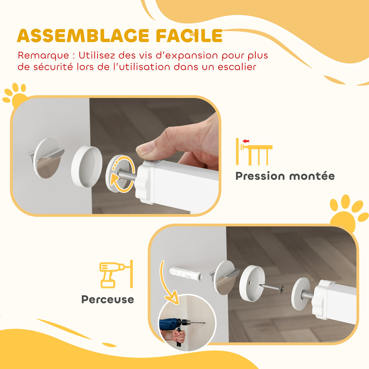 Barrière de sécurité pour chiens et bébés 76 à 80 cm avec extension fixation par pression sans perçage 76 à 80cm blanc-6