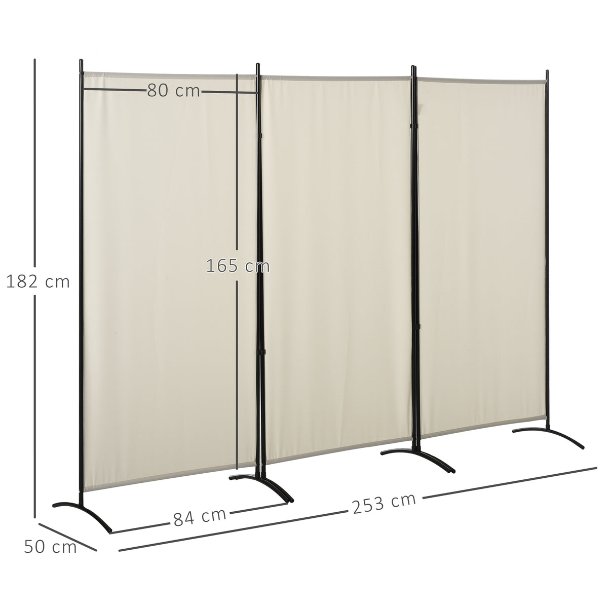 Paravent 3 panneaux dim. 2,53L x 0,5l x 1,82H m Store latéral Brise-Vue paravent sur Pied séparateur métal Polyester-2
