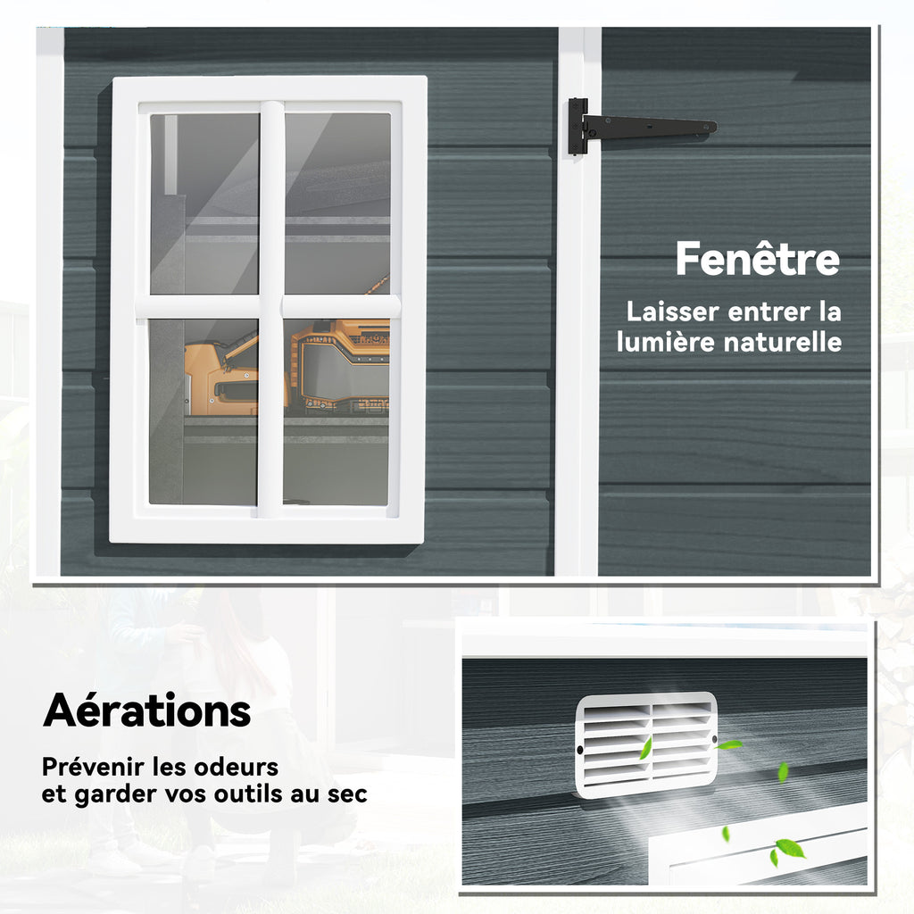 Abri de jardin en plastique, avec plancher, 303 x 123 x 197 cm, effet bois gris-4
