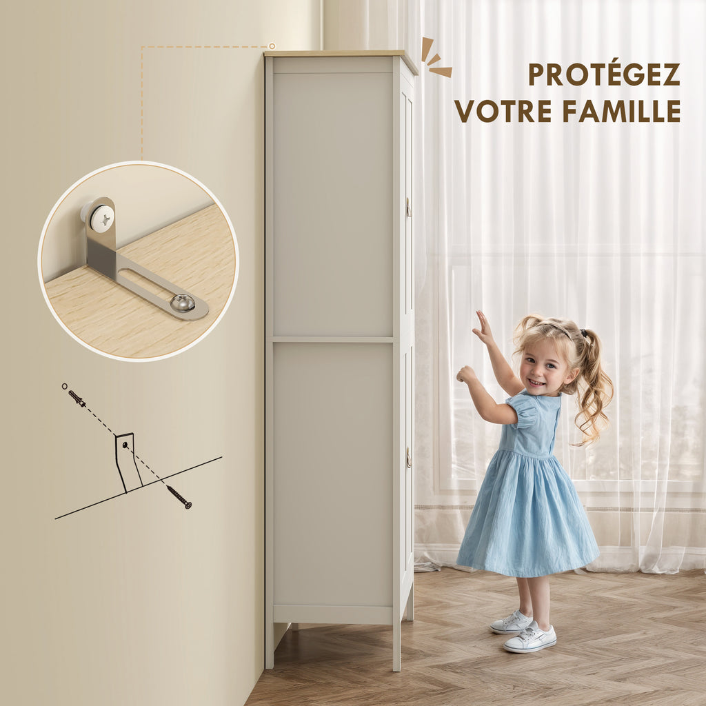 Buffet cuisine, meuble cuisine rangement haut avec LED réglable et détecteur de mouvement, 80 x 40 x 176,5 cm, blanc-6
