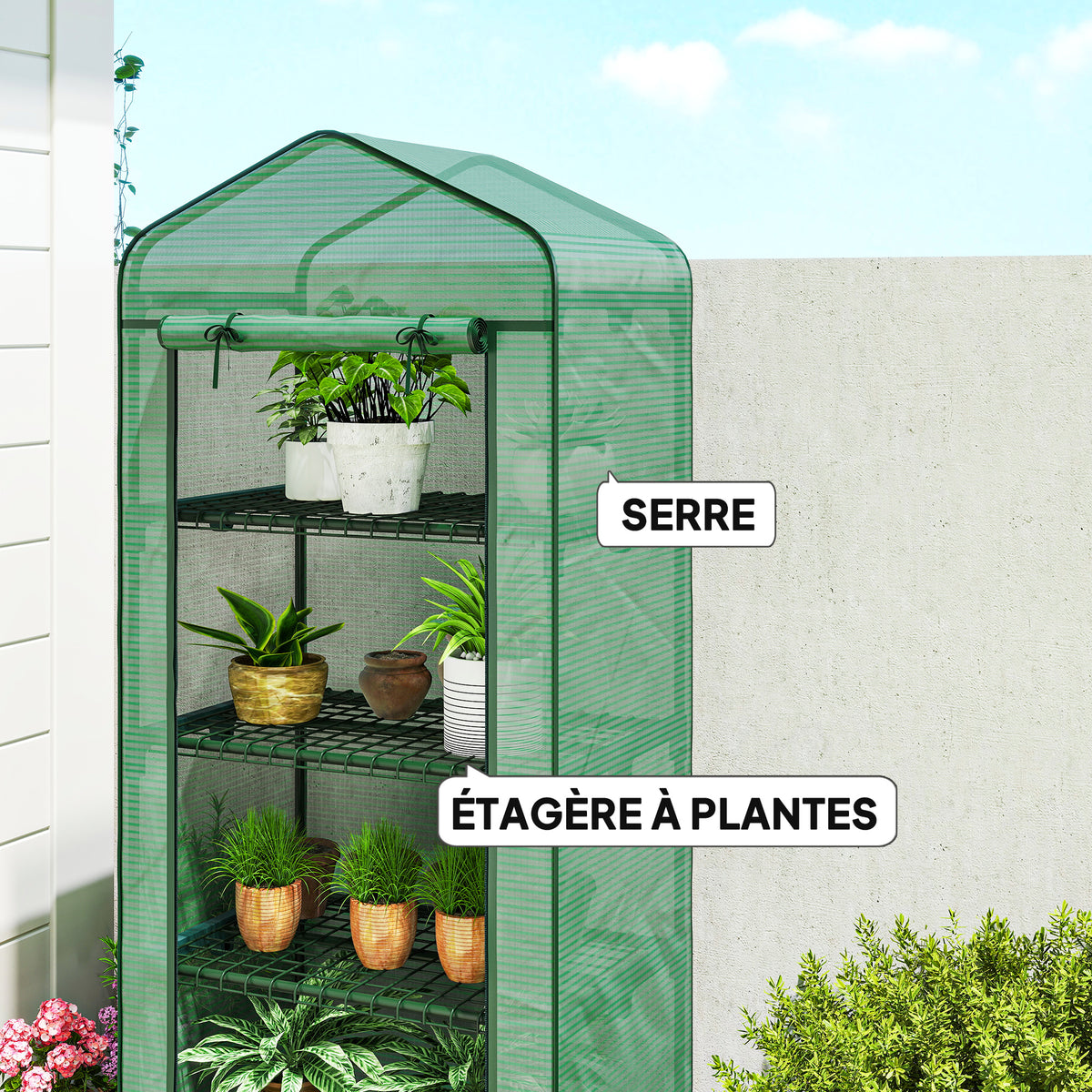 Serre de jardin balcon étagère serre 4 niveaux 69L x 50l x 165H cm acier époxy bâche amovible PE haute densité vert-4