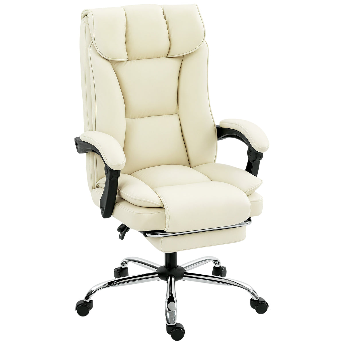 Chaise de bureau ergonomique, fauteuil de bureau inclinable avec repose-pieds, hauteur réglable, pivotante 360°, beige-0