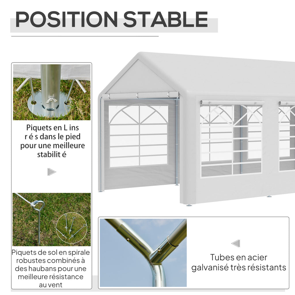Tonnelle de jardin 3 x 6 m tente de réception avec 4 parois 3 fenêtres de chaque côté barnum pour fête mariage blanc-5