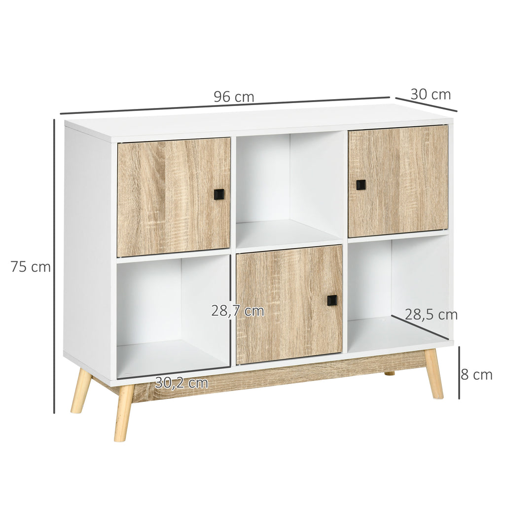 Buffet Salon, Meuble de Rangement 9 Cubes avec 3 Portes et 3 Compartiments Ouverts, Pieds en Bois de Pin, Style Moderne, Buffet Salle à Manger, Cuisine, 96x30x75cm, Blanc et Naturel-2