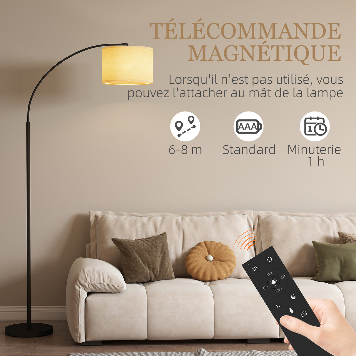 Lampadaire avec télécommande abat-jour réglable 11 température de couleurs et 11 niveaux de luminosité minuterie noir-5