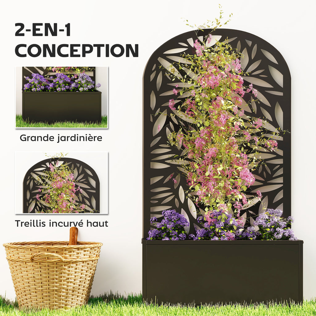 Jardinière avec treillis, bac à fleurs en métal, à fixer au mur ou au sol, 61x23x113cm, noir-3
