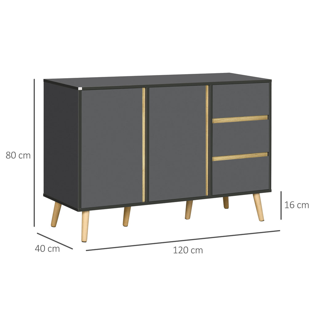 Buffet bas meuble de rangement sur pieds style scandinave 2 portes 3 tiroirs 120 x 40 x 80 cm gris anthracite-2