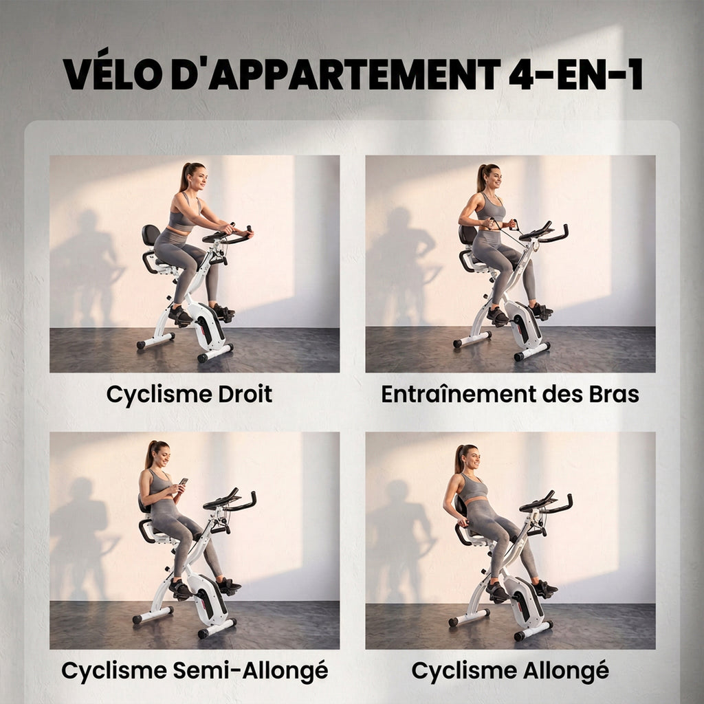 Vélo d'Appartement Pliable Vélo de Fitness 3 en 1 Silencieux Connecté Kinomap Bluetooth et Zwift 105x53,5x109cm Blanc-3