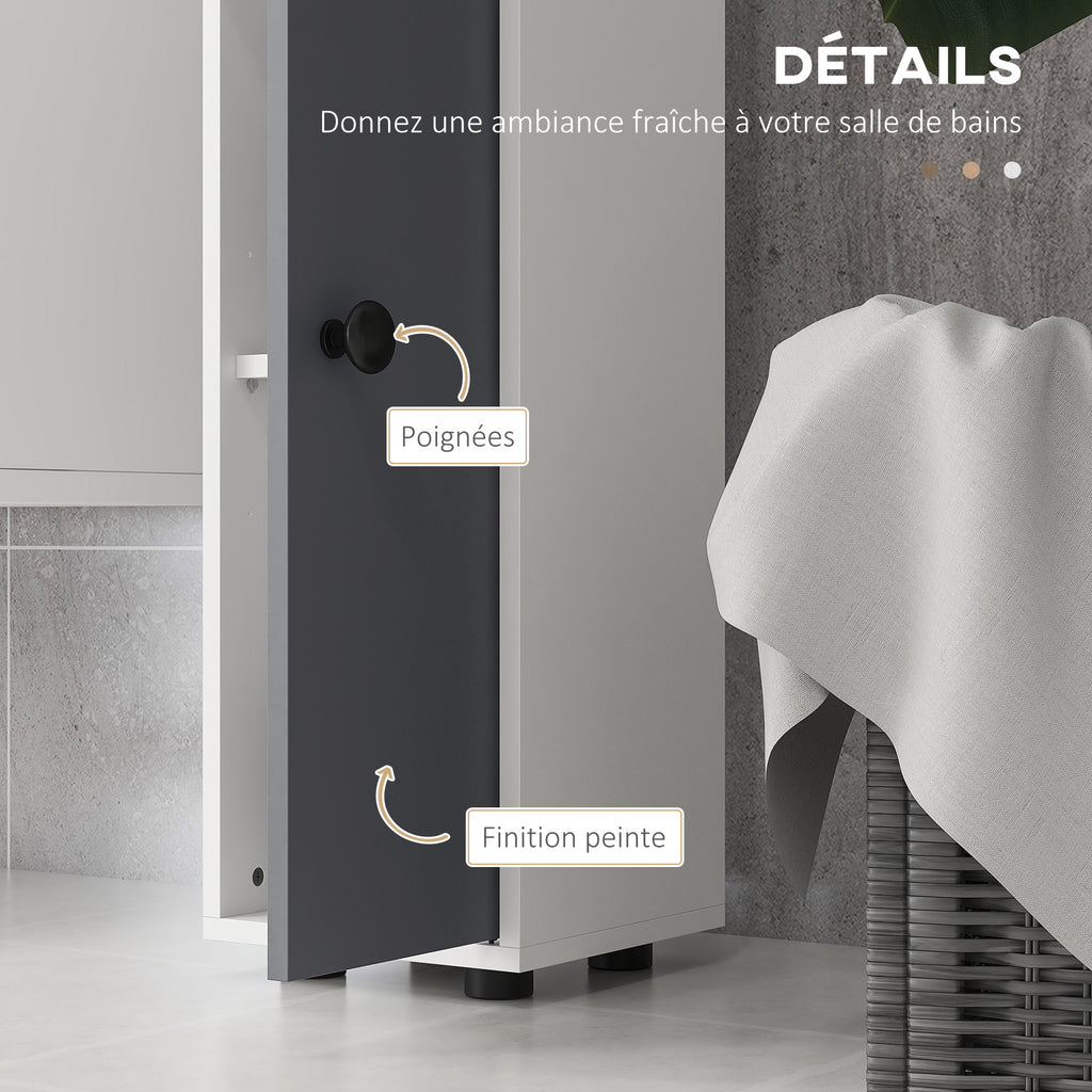 Colonne de rangement armoire haute pour salle de bain 1 tiroir 4 étagères réglables et 2 placards 20 x 20 x 180 cm gris-5