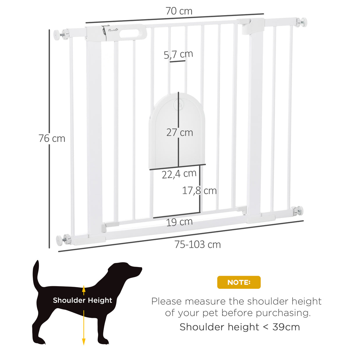 Barrière de sécurité animaux avec porte fermeture automatique système de double verrouillage, acier blanc-2