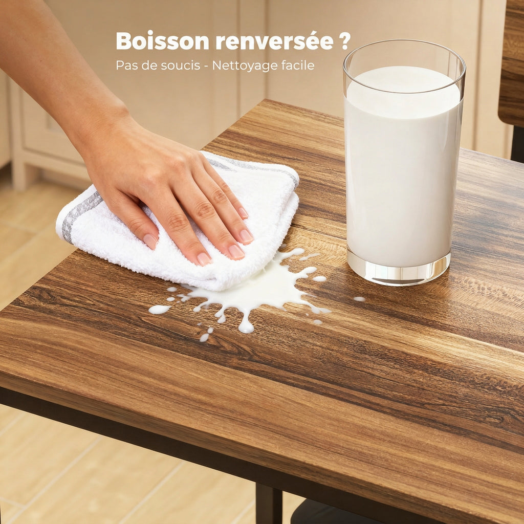 Ensemble Table de Bar avec 2 Tabourets, Table Haute de Cuisine et 2 Chaises de Bar Rembourrées PU, Noyer-6
