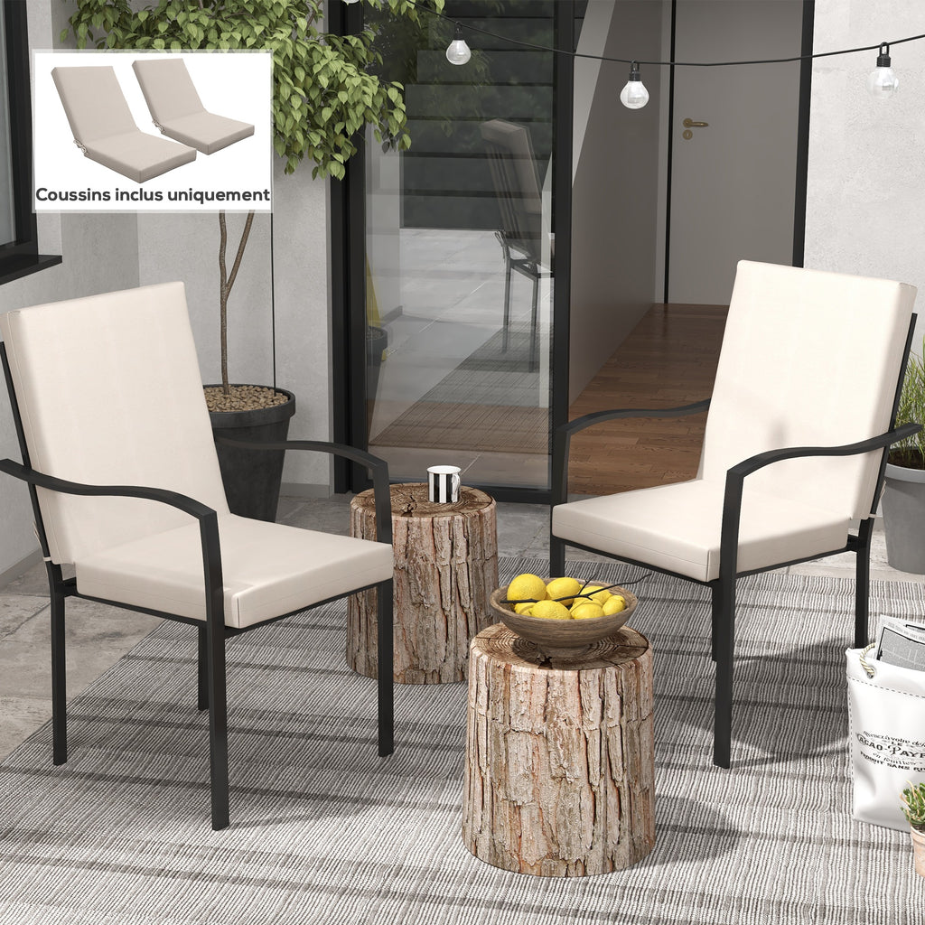 Lot de 2 coussins d'extérieur pour fauteuil chaise à dossier avec attaches rembourrage 8 cm, dim. 112L x 51l cm, beige-1