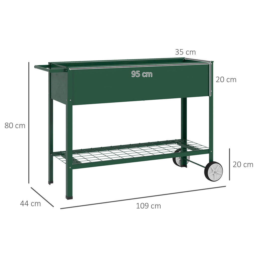 Jardinière sur Pieds Potager dim. 109L x 44l x 80H cm étagère 2 Roues + Insert d'irrigation métal Vert-2