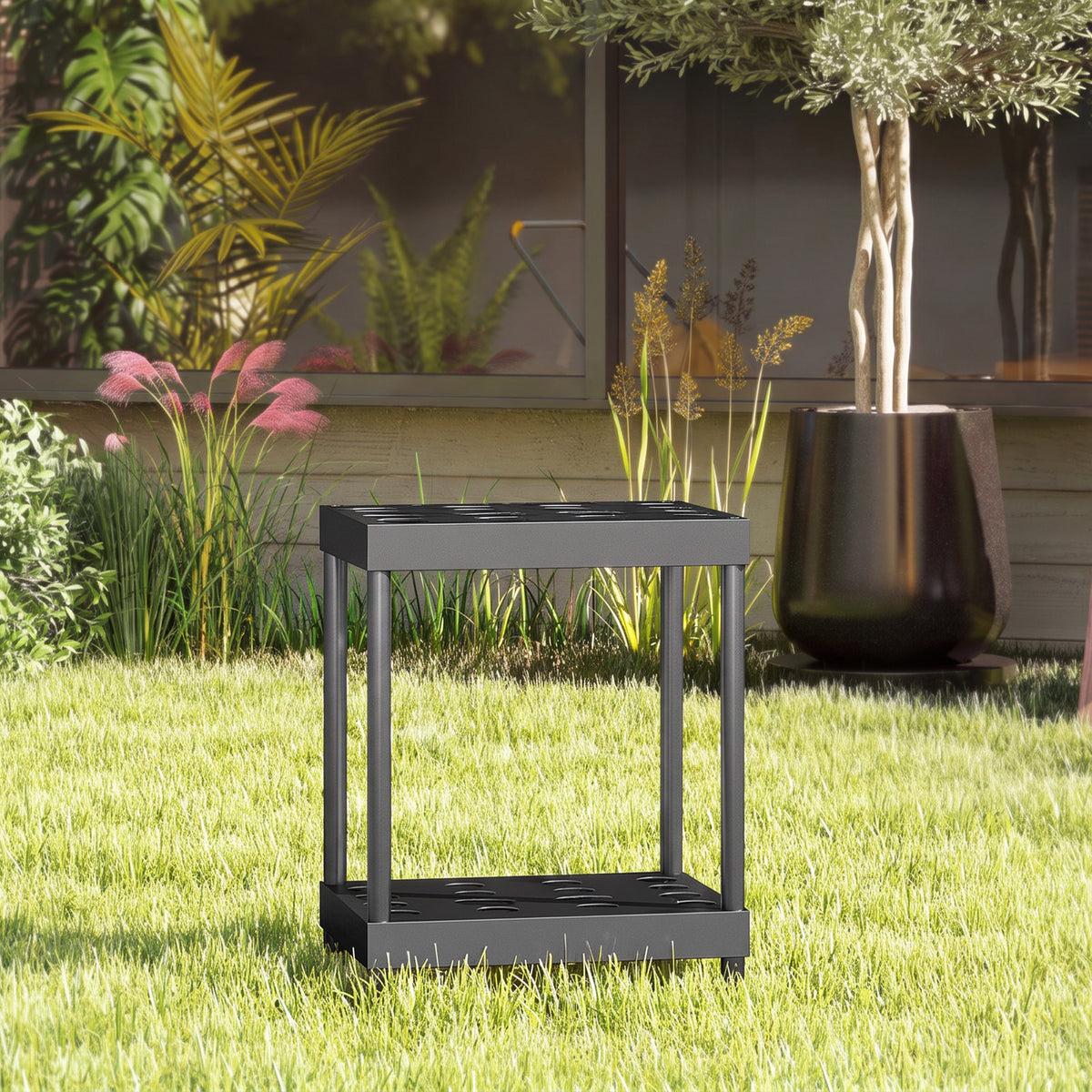 Organisateur d'outils de jardin, support à outils de jardin 16 compartiments à 2 niveaux 42 x 33 x 50 cm noir-1