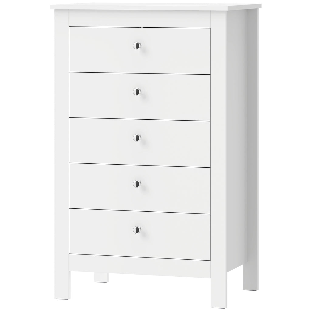 Commode 5 Tiroirs, Meuble de Rangement avec Glissières Fluides, Chiffonnier, Style Moderne, 60 x 39,5 x 95,3 cm, Blanc-0