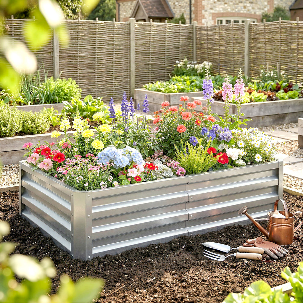Carré potager de jardin rectangulaire tôle d'acier ondulée 120 x 60 x 30,5 cm argent-1