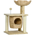 Arbre à chats griffoir sisal naturel 1 niche panier pompon peluche jacinthe d'eau 45 x 40 x 74 cm beige-0